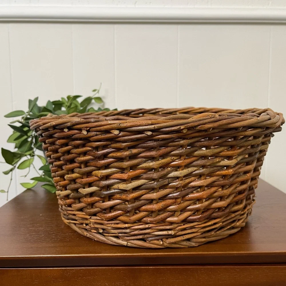 Vintage Rustic Brown Woven Sturdy Plant /‎ Fruit Basket storage Boho Granny